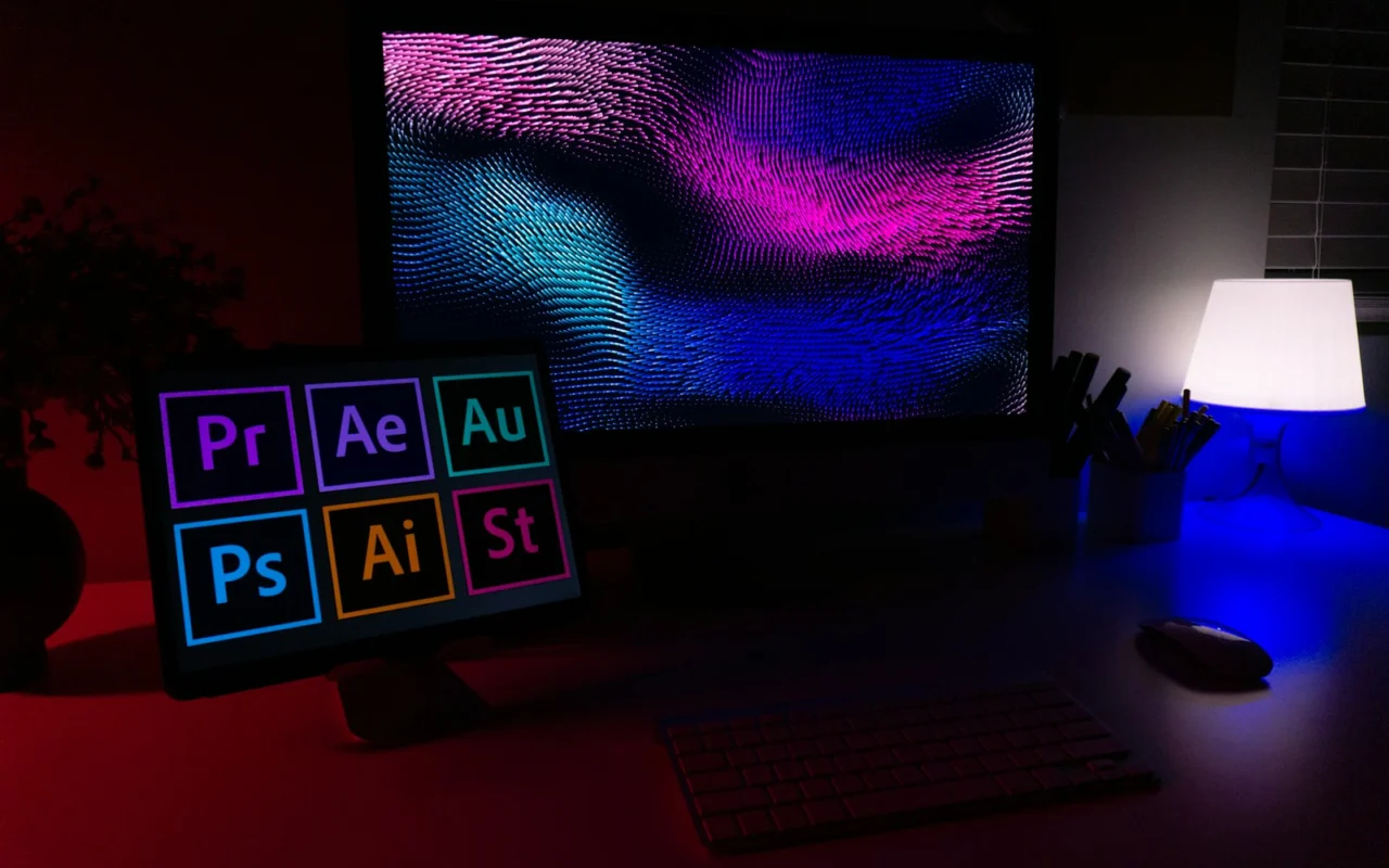 Tablet showing animation software at night