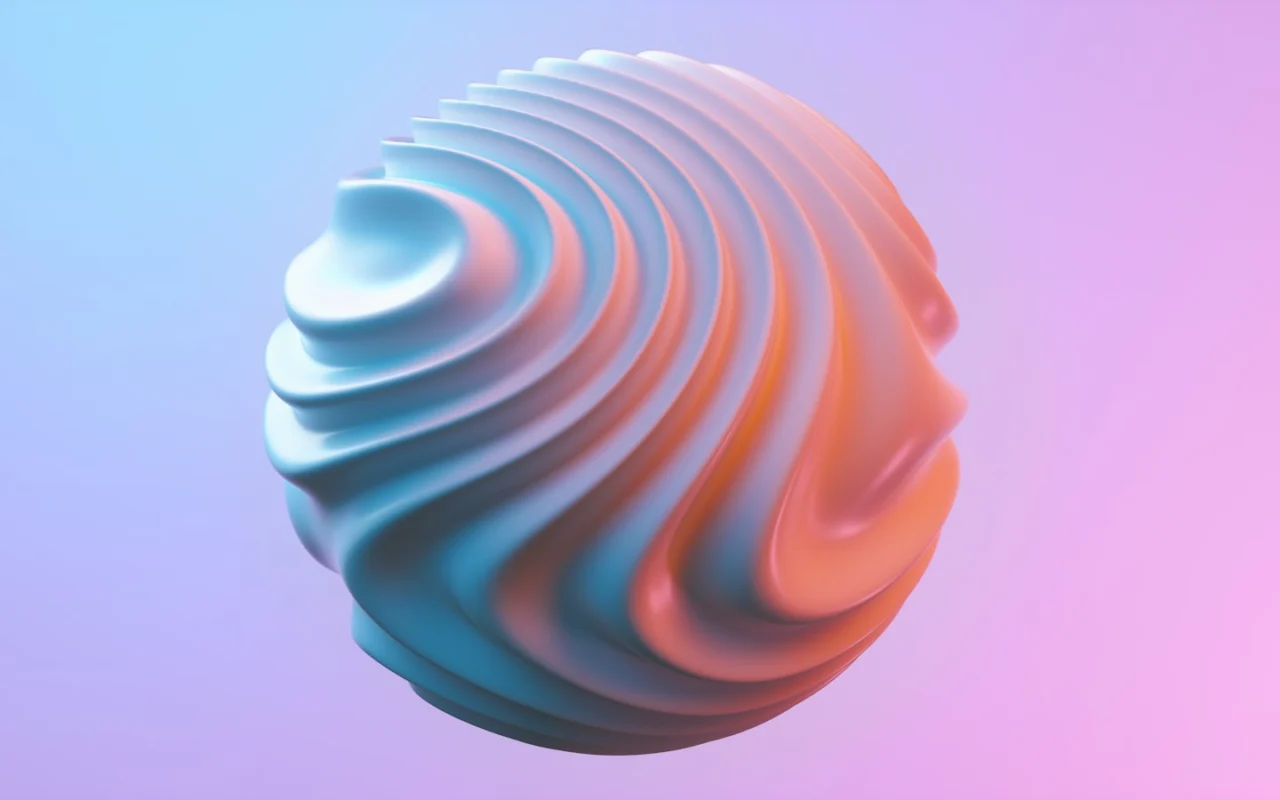 Pink and blue 3D object rendered with depth and motion