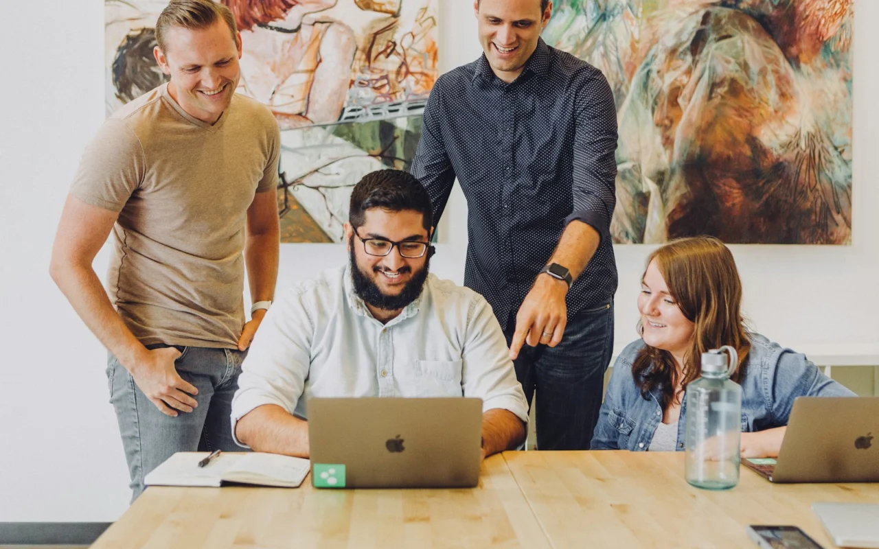Agency team reviewing a design together in a studio
