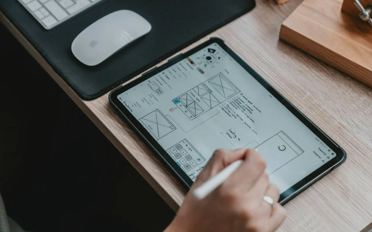 UX designer laying out app wireframes