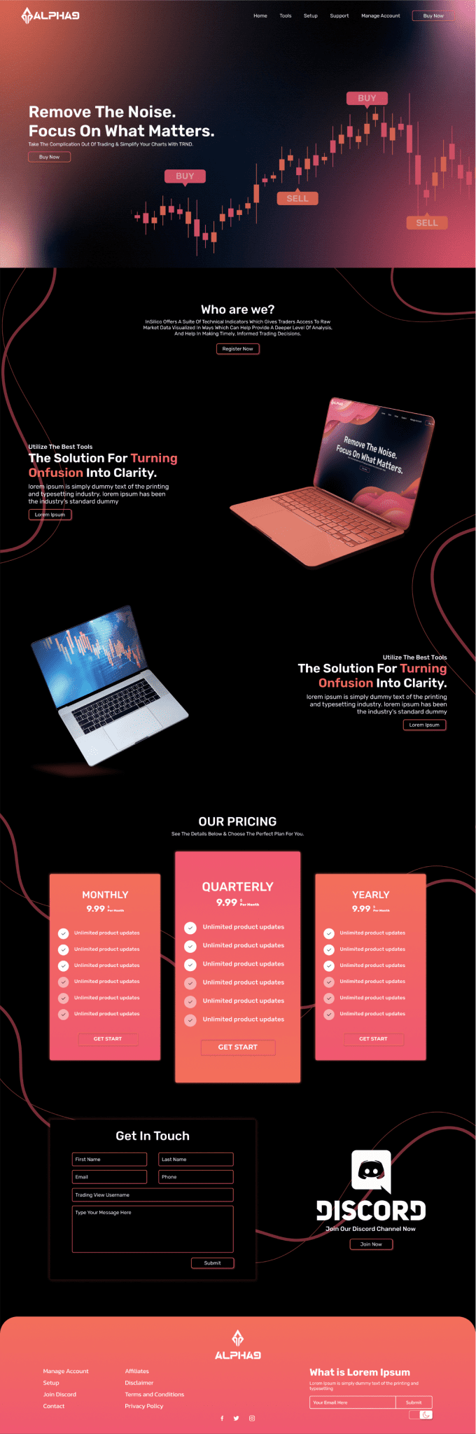 Alpha9 trading tools full-page website design