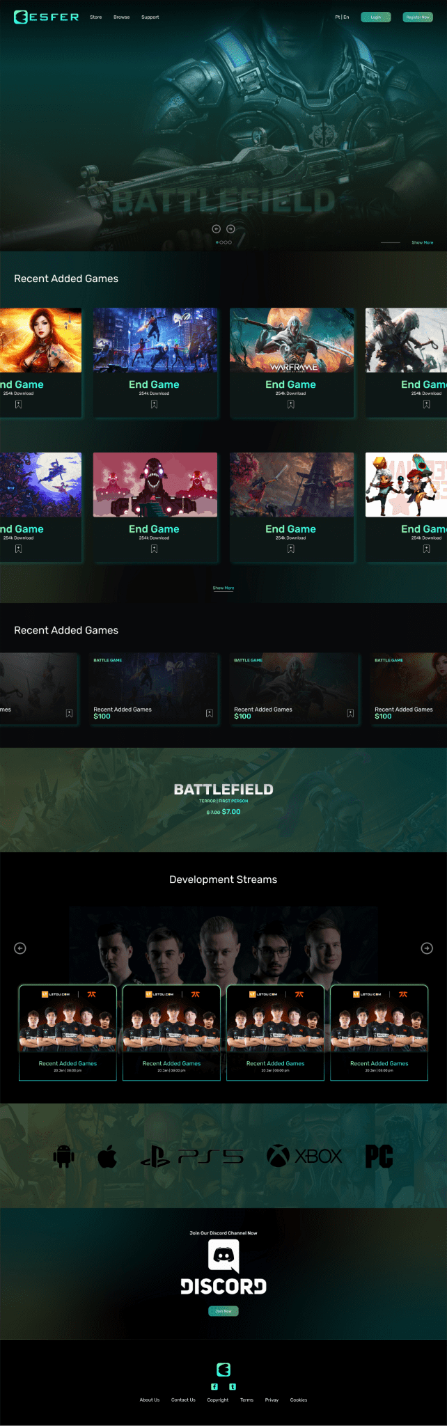 Battlefield gaming site full-page website design
