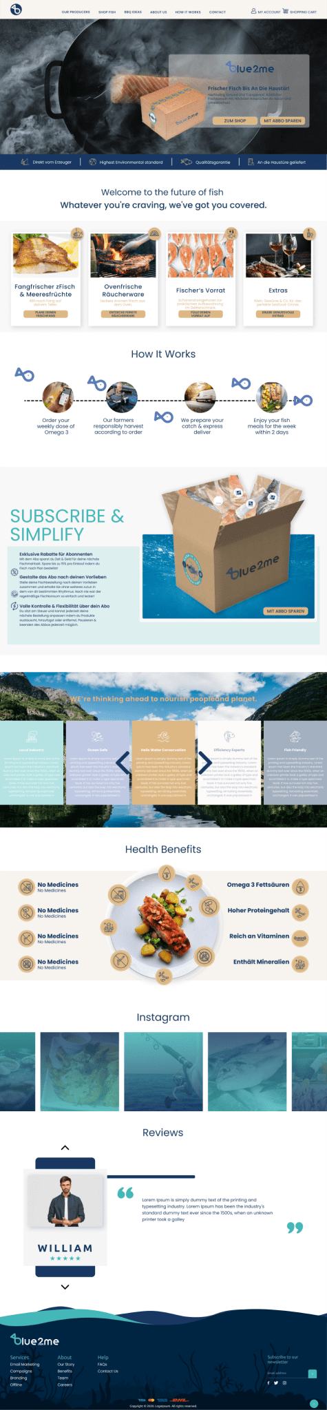 blue2me fresh fish full-page website design