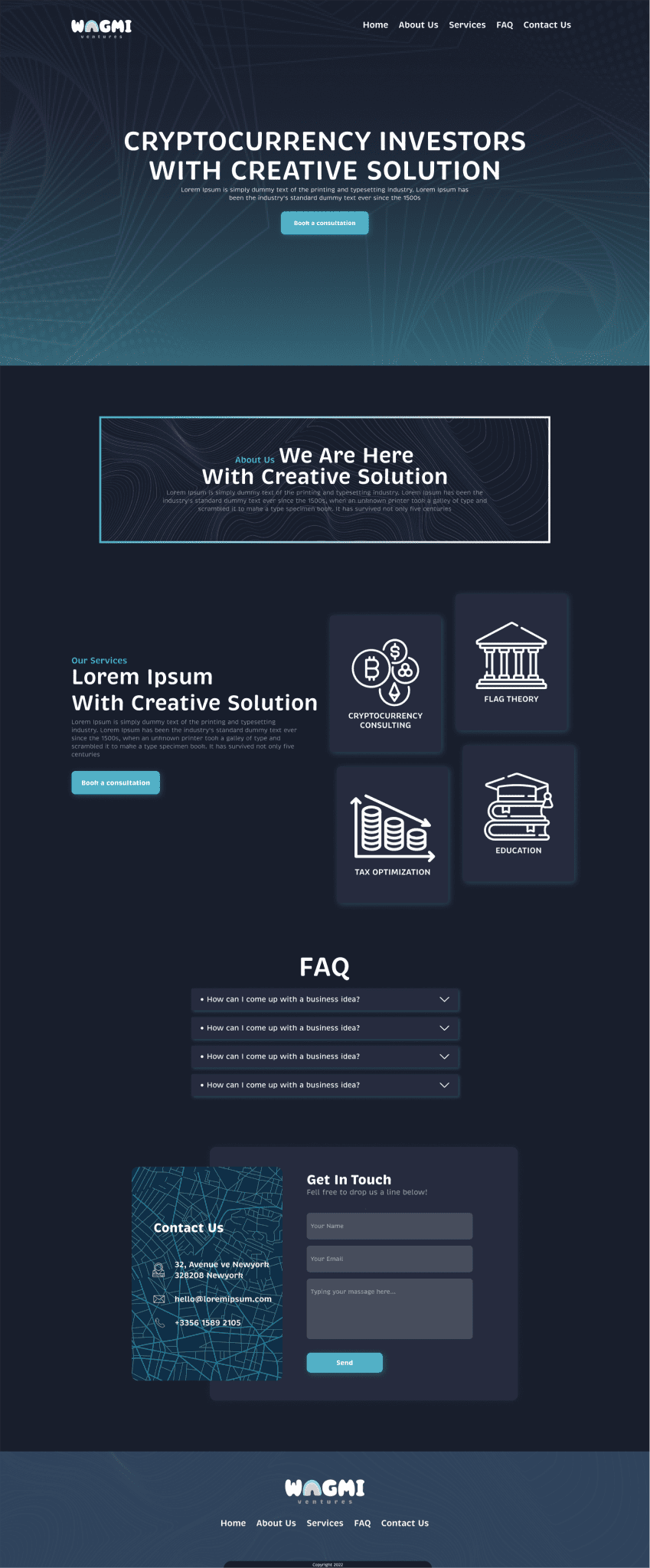 Crypto investors site full-page website design