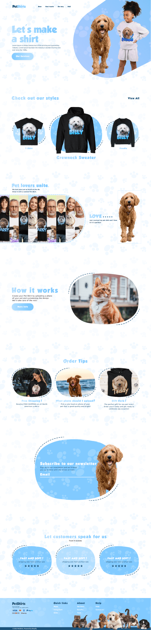 Custom shirt printing full-page website design