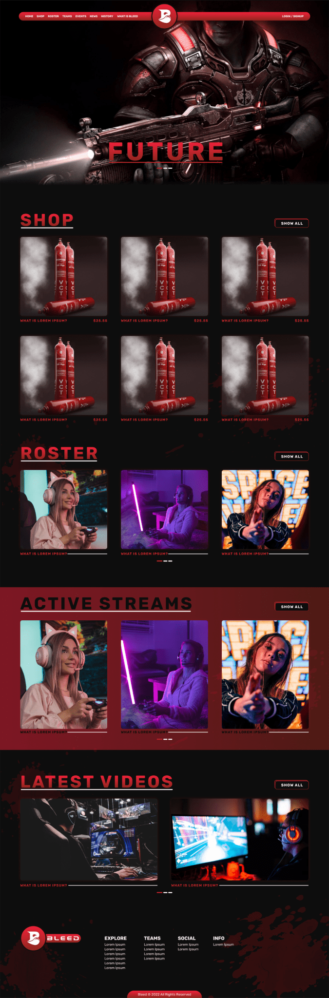 Future gaming site full-page website design