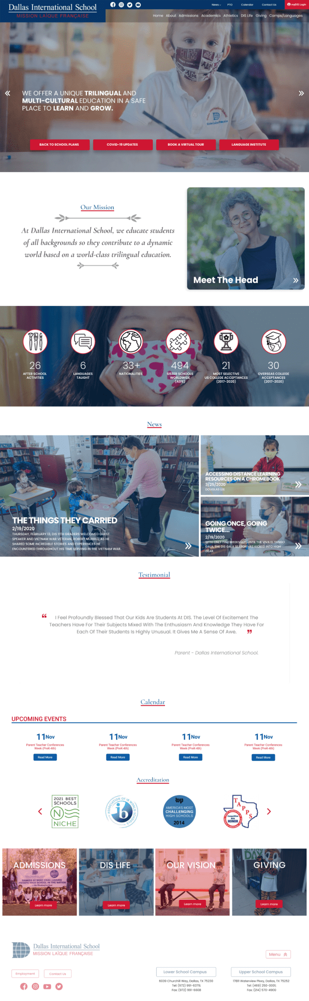 International school website full-page website design