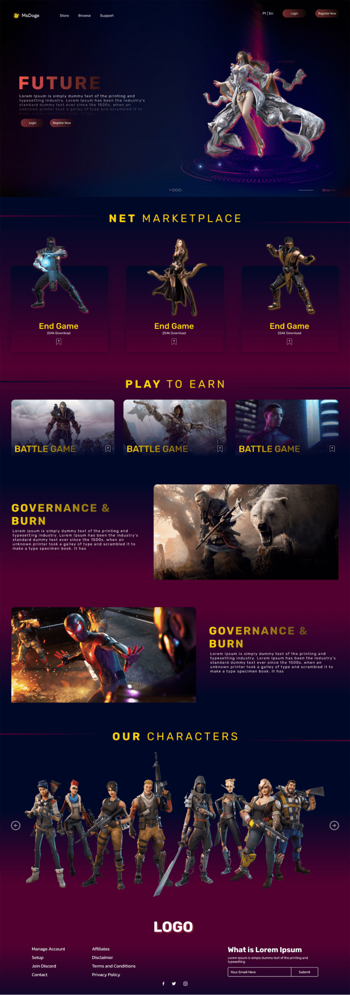 NFT marketplace full-page website design