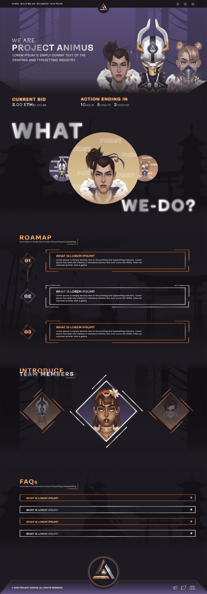 Project Animus full-page website design