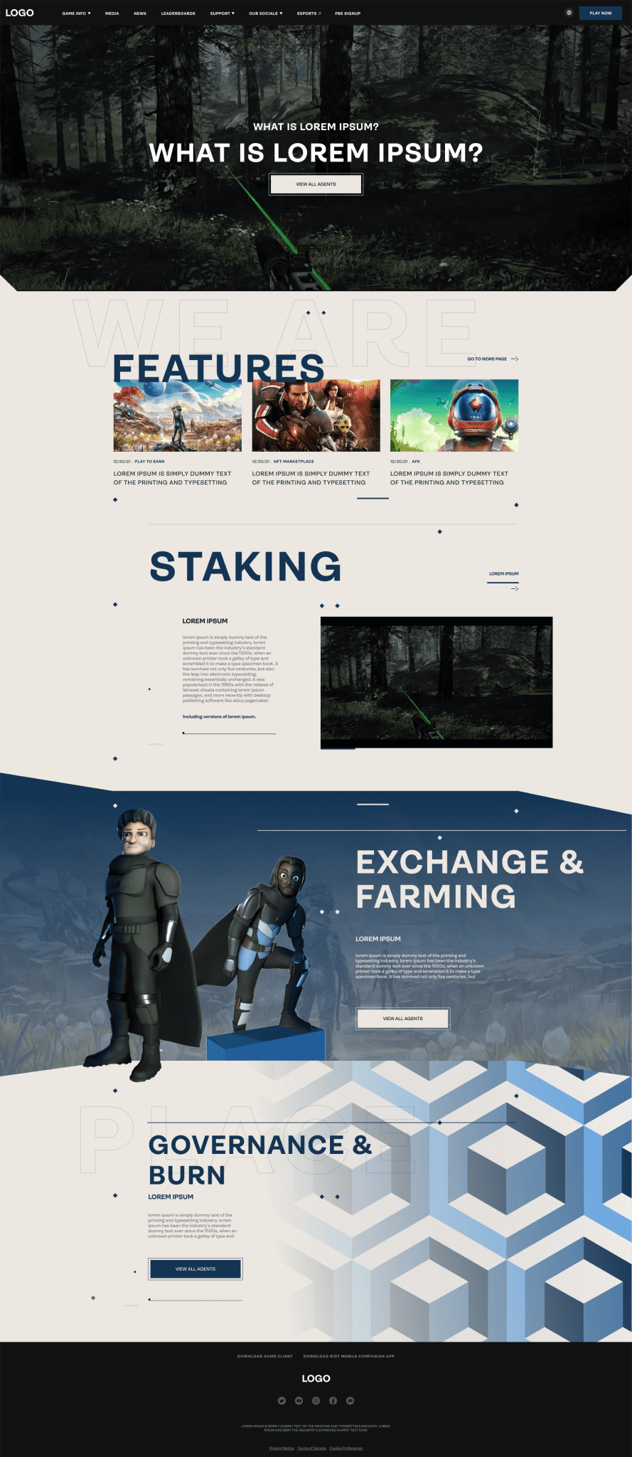 Tactical game landing page full-page website design