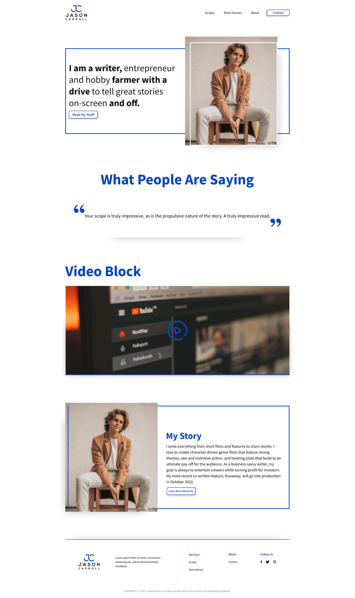 Author landing page full-page website design