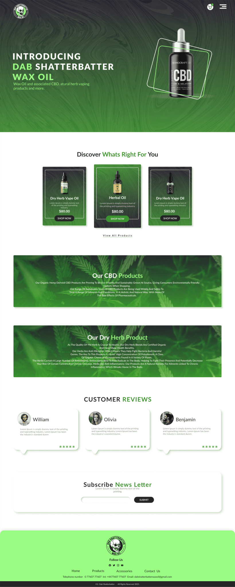Wax products website full-page website design