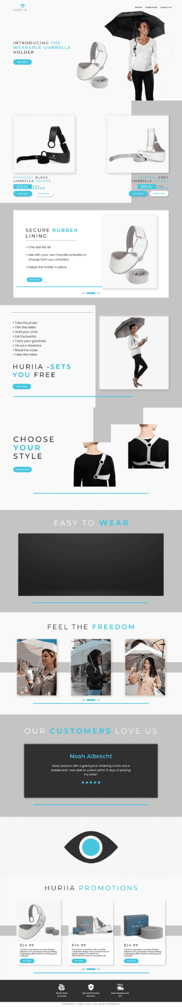 Wearable umbrella store full-page website design